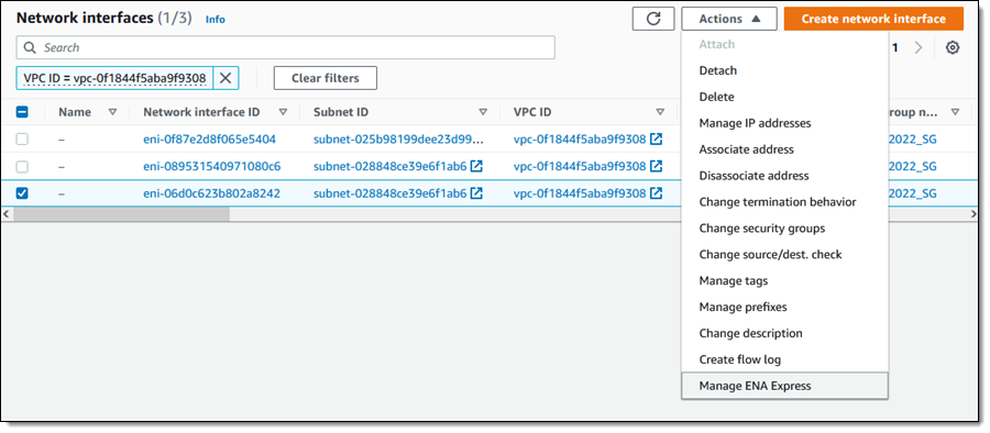 AWS U7i Instances Transforming In-Memory Computing image 88 Manage ENA Express from the Actions menu