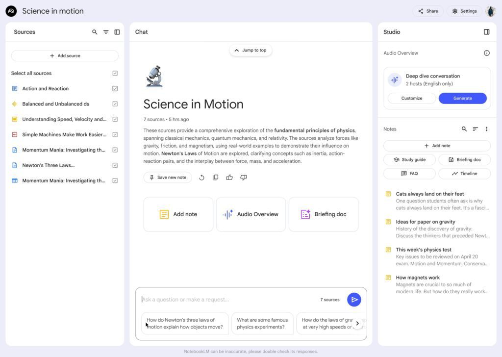 You can even ask questions in the chat window while listening to an audio overview You can even ask questions in the chat window while listening to an audio overview