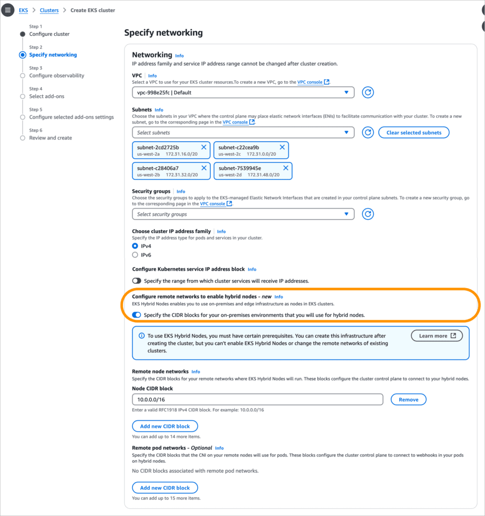 Create EKS cluster and enable hybrid nodes Create EKS cluster and enable hybrid nodes